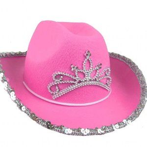 Adult Pink Cowboy Hat With Blinking Tiara Pink Cowgirl Hat with Crown -NEW
